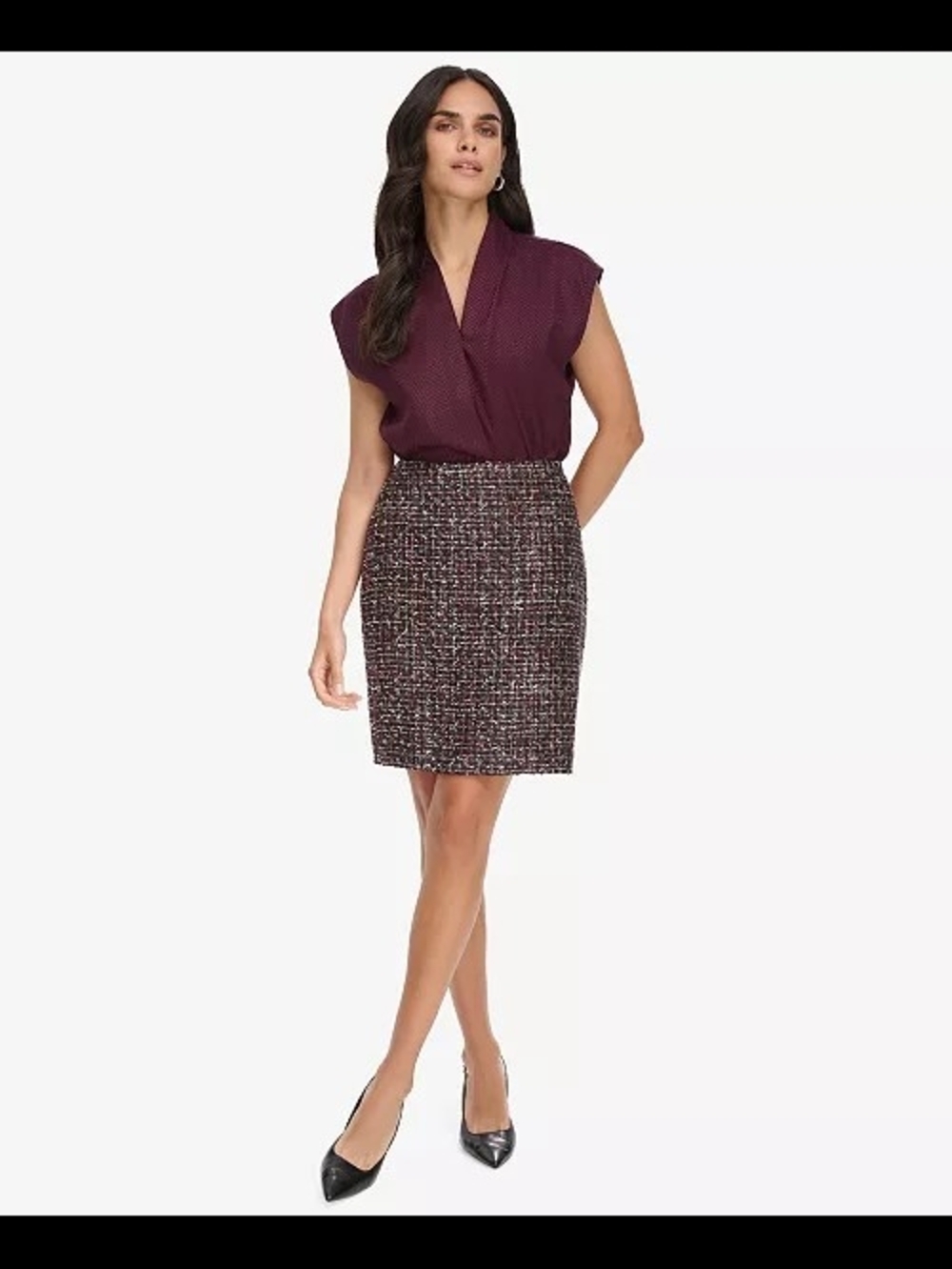 Calvin Klein Burgundy Tweed Pencil Skirt